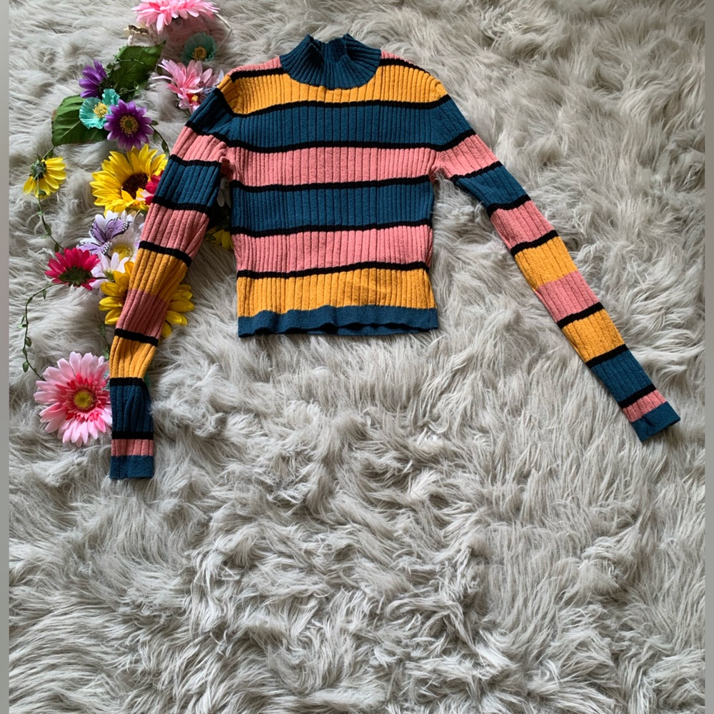 Pink and Blue Crop Top with Playful Stripes
